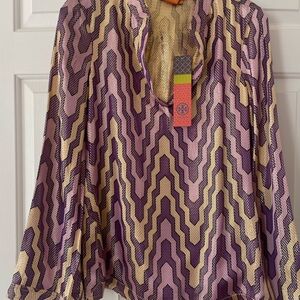 Tory Burch size 6 purple metallic woman’s long sleeve tunic top blouse new